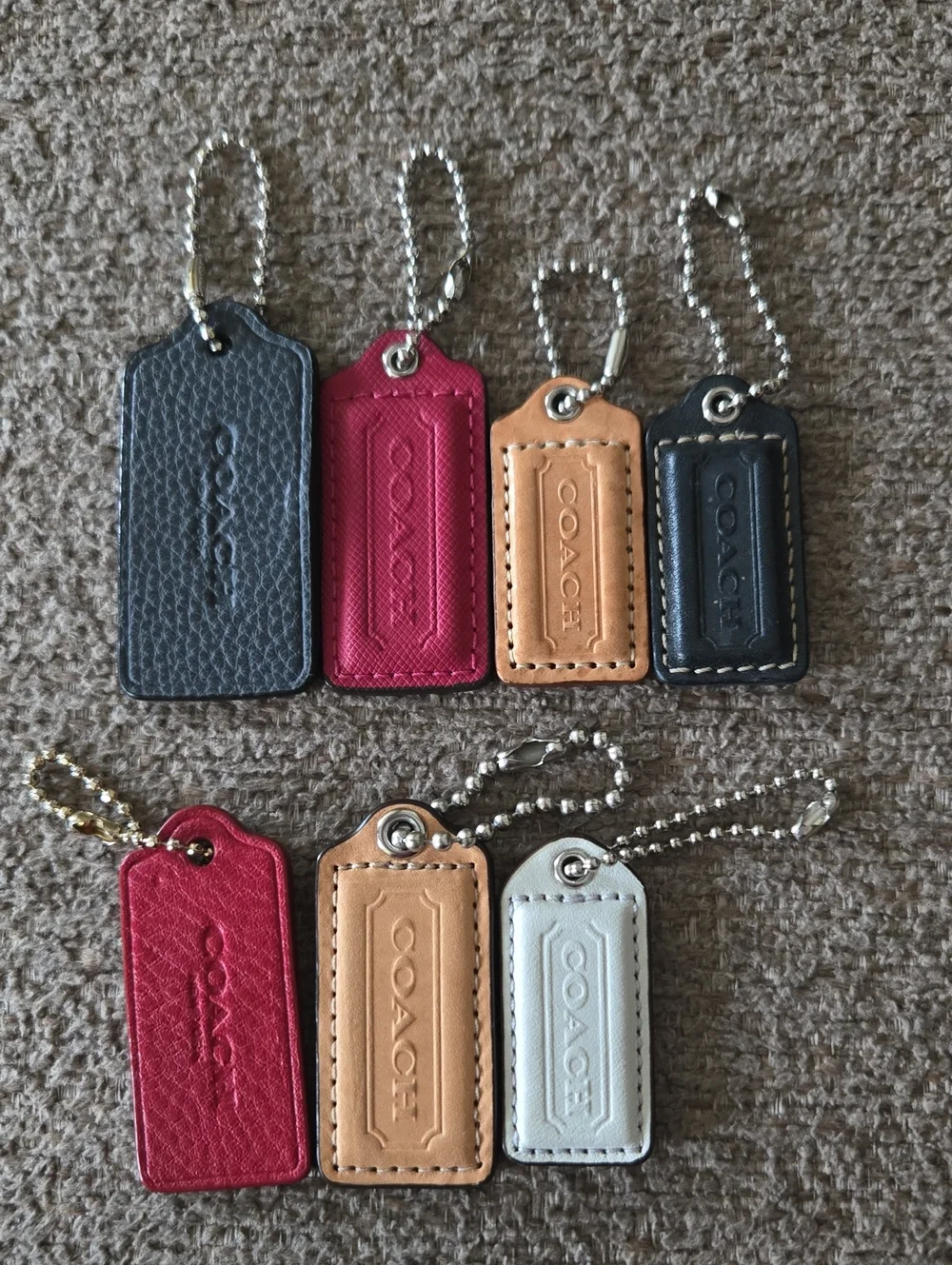 Coach Leather Bag Tag Set in Black, Red, Tan, Cream